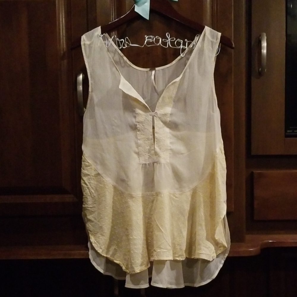 Free People Yellow Sheer Tank Floral Embroidery